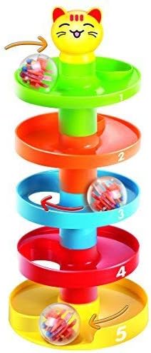 5 Layer Ball Drop and Roll Swirling Tower for Baby and Toddler Development Educational Toys | Stack, Drop and Go Ball Ramp Toy Set Includes 3 Spinning Acrylic Activity Balls with Colorful Beads