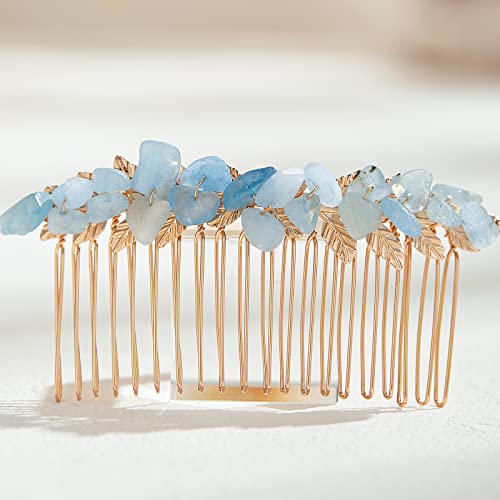 AW BRIDAL Blue Bridal Hair Comb Gold Leave Veil Comb Wedding Hair Piece for Bride Hair Accessories for Women Girls (Gold)