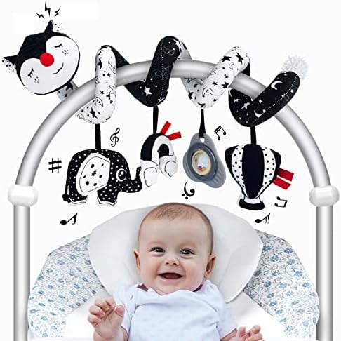 Car Seat Toys for Babies 0-6 Months, Black and White Spiral Carseat Toys for Infant 0-3 Months, High Contrast Baby Toys for 3-6 Months Newborn Toys, Stroller Toys for 0 3 6 9 12 Months Baby Ideal Gift