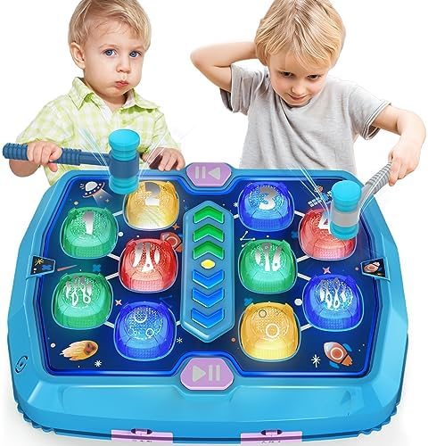 Whack A Mole Game for Toddler 2-4 - 3 Game Modes Music and Light Early Educational Interactive Toys with 2 Hammer, Birthday/Chirstmas/New Year Toy Gifts for Kids Age 3 4 5-8