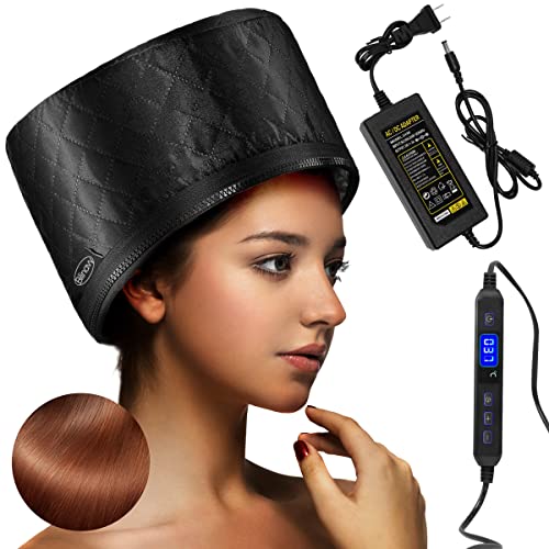 Heat Cap for Deep Conditioning Adjustable Temperature & Timer Setting, Hair Steamer for Natural Hair Home Use Extended Cord Electric Portable, Black