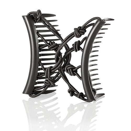 Comfy Stretchy Flexible Plastic Double Comb for Fine Thin Short and straight Hair - Easy Hairstyles and Long Lasting Updo's (Black, Medium)