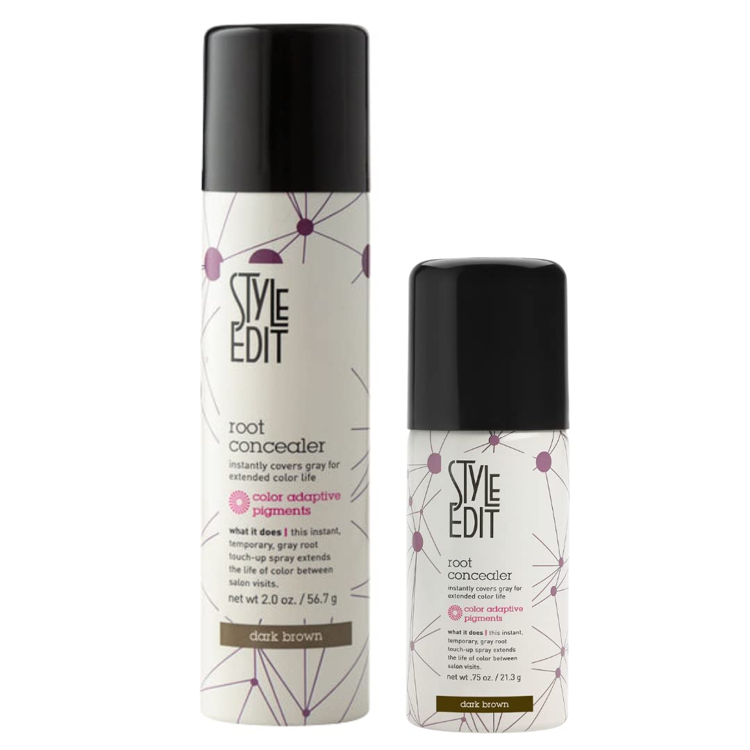 Style Edit Dark Brown Travel Size and Full Sized Root Concealer Duo to Cover Up Roots and Grays.