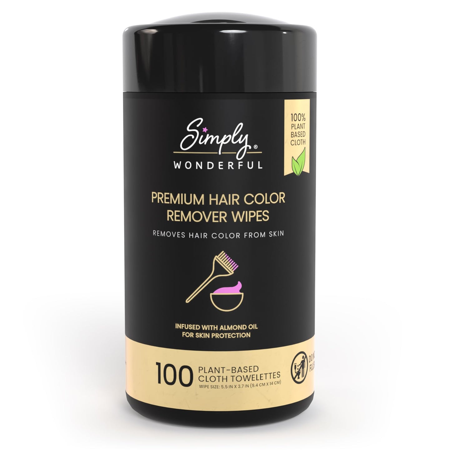 Simply Wonderful Hair Color Remover Wipes for Face & Skin - 100 Count Plant-Based Cloth Towlettes, Non-Irritating Almond Oil Infused for Skin Protection