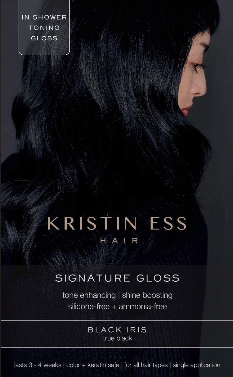Kristin Ess Signature Hair Gloss Treatment in Black Iris - Shine Boosting, Brightening + Tone Enhancing Glaze in 1 Application - Lasts up to 4 Weeks - Silicone + Ammonia Free - Color + Keratin Safe