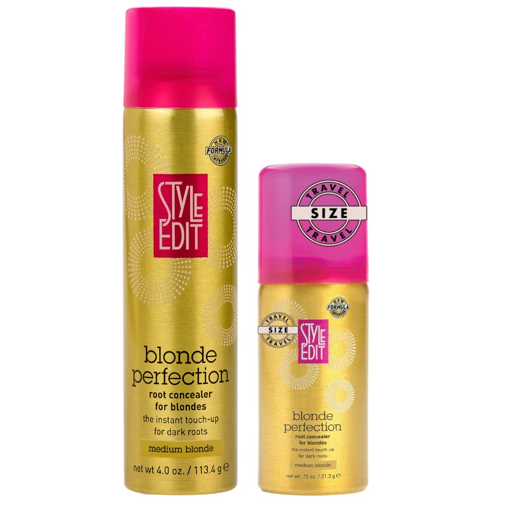 Style Edit Medium Blonde Travel Size and Full Sized Root Concealer Duo to Cover Up Roots and Grays.