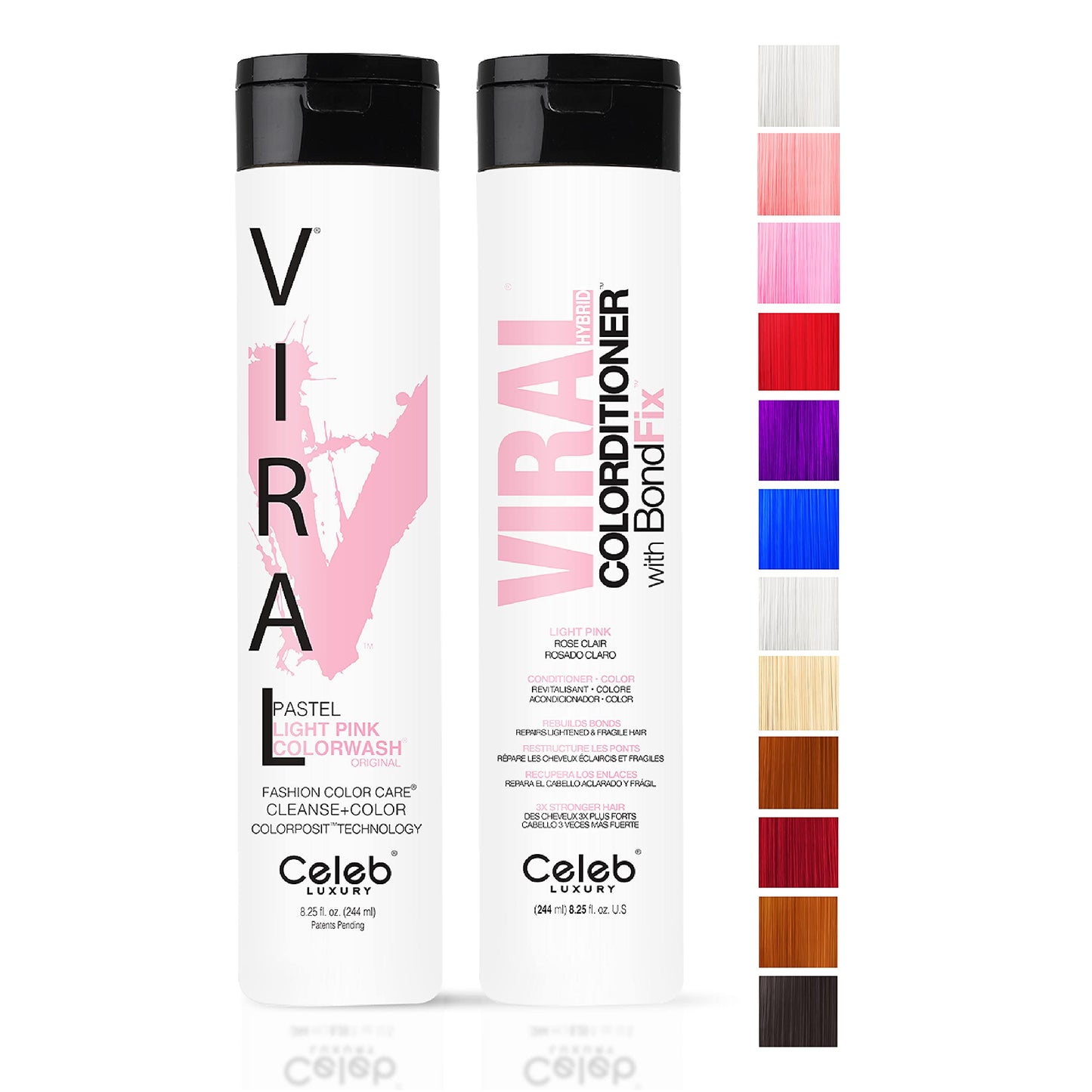 Celeb Luxury Viral Duo Color Depositing Colorwash Shampoo & Conditioner Set + Bondfix Bond Rebuilder, Semi Permanent Hair Color, Vegan Hair Dye, Light Pink