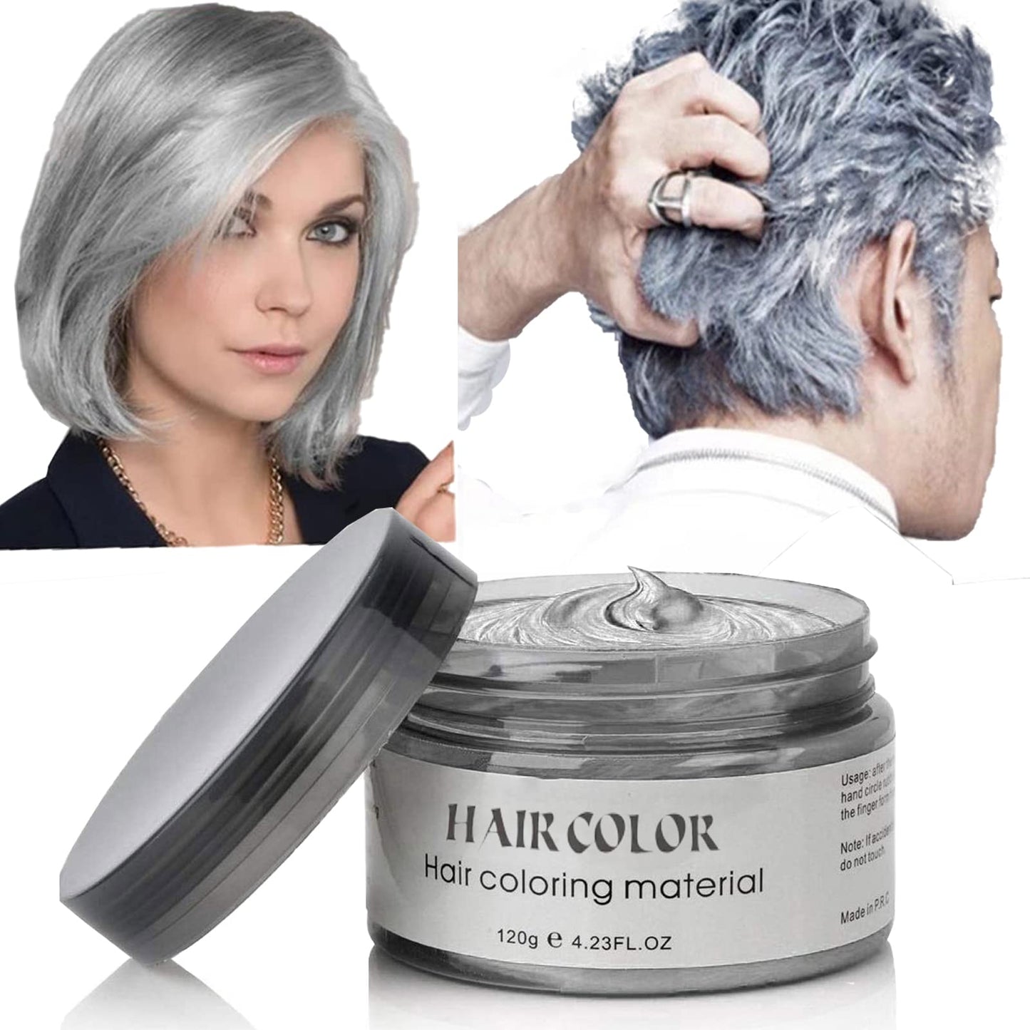 Silver Gray Hair Wax ,YHMWAX Fashion Colorful Hair Wax Pomades Disposable Natural Hair Strong Style Gel Cream Hair Dye,Instant Hairstyle Mud Cream for Party, Cosplay, Masquerade etc. (Silver Gray)
