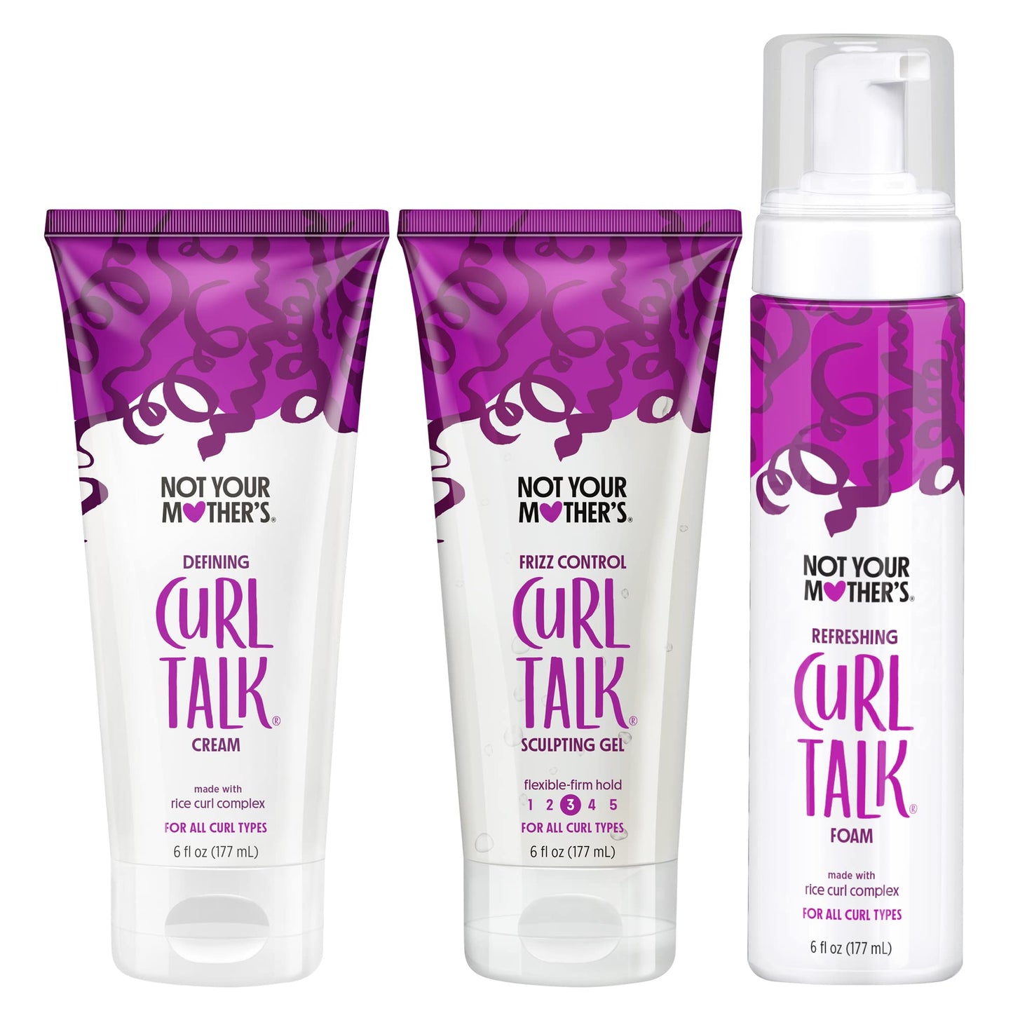 Not Your Mother's Curl Talk Frizz Control Sculpting Gel, Defining Cream, and Refreshing Curl Foam (3-Pack) - 6 fl oz - Formulated with Rice Curl Complex - For All Curly Hair Types