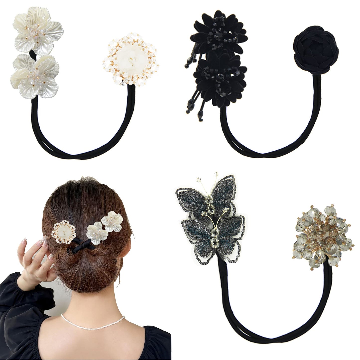 OUGWA 3 Pieces Hair Bun Maker Round bun and crown hairstyle shaper, Lazy Hair Curler Bun Clips Hair Accessories for Women & Girls Kids (Style 3)