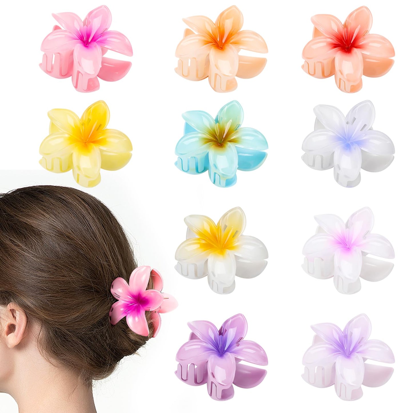 10 Pack Flower Claw Clip for Women, Preppy Flower Hair Clip, Hawaiian Plumeria Hair Clip, Hawaii Hair Accessories for Thick Hair & Thin Hair, Gifts for Women Teen Girls