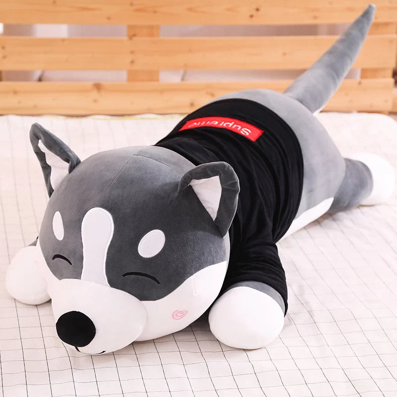 Funny Dressed Husky Pillow 80/100cm Stuffed Doll Stripe Sweater Soft Husky Lying Plush Toy Cute Dog Animals Kids Birthday Gift ShopOnlyDeal
