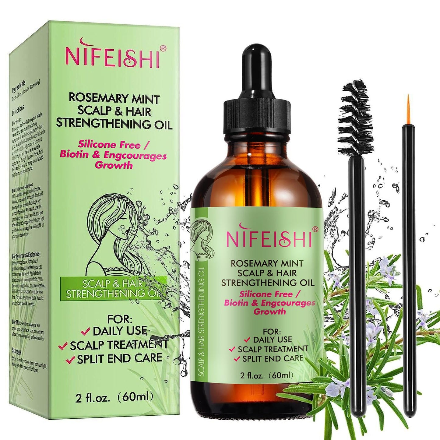 Rosemary Oil for Hair Growth Organic (2.02 Oz), Rosemary Mint Scalp & Hair Strengthening Oil with Biotin & Essential Oils,for Improves Blood Circulation,Dry Scalp Treatment,Reduce Hair Loss