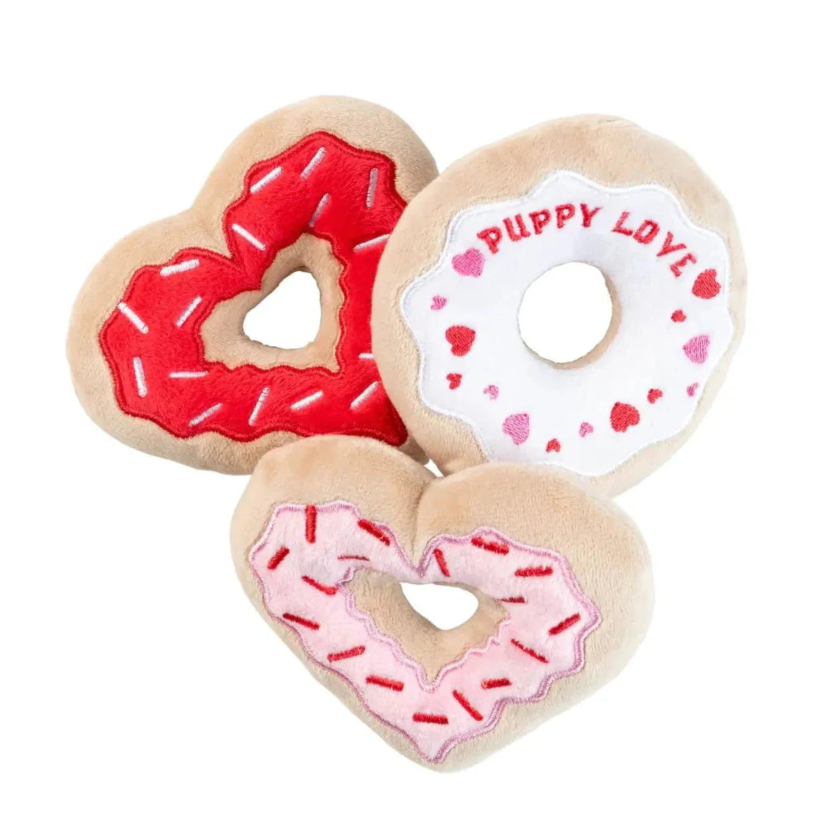 FuzzYard Valentines Day I Heart Donuts Plush Dog Toy 3 Pack