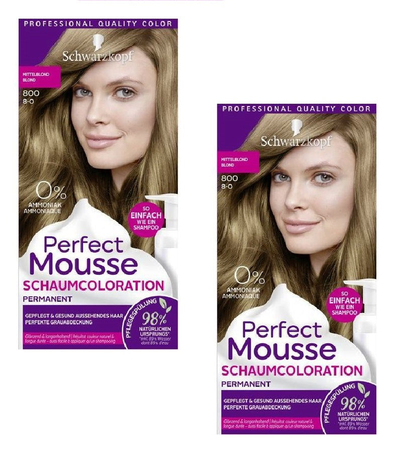 2xPack Schwarzkopf Perfect Mousse Foam Har Coloration - 8 Varieites