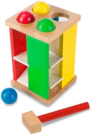 Melissa & Doug Deluxe Pound and Roll Wooden Tower Toy With Hammer - Pound A Ball, Educational Toddler Toys, Wooden Pounding Bench For Ages 2+