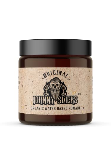 Johnny Slicks Water Based Pomade | Strong Hold, High Shine, Organic Styling for Men | Promotes Healthy Hair Growth & Helps Hydrate Dry Skin (Original, 4 Ounce) US Made, Veteran Owned