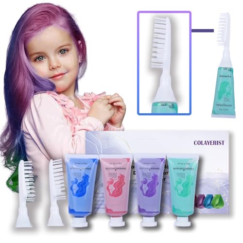 COLAYERIST Hair Chalk for Girls Washable,Temporary Hair Dye Wax Kit for Kids& Adults,4 PCS Temporary Hair Color for Boys & Girls, Girl Gifts for 6 7 8 9 10 11 12 13 Year Old Girls Birthday Gifts