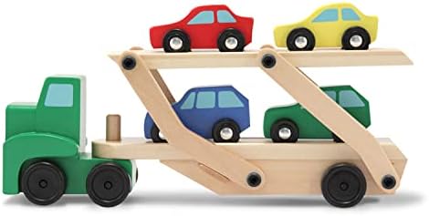 Melissa & Doug Car Carrier Truck and Cars Wooden Toy Set With 1 Truck and 4 Cars - Vehicle Toys, Push And Go Wooden Trucks For Toddlers And Kids Ages 3+