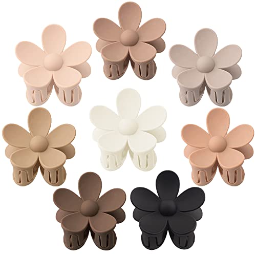 8 Pack Flower Hair Clips Large Hair Claw Clips for Women Thick Hair Matte Large Claw Clips Hair Jaw Clips Cute Big Dasiy Hair Clips Non Slip Strong Hold for Women Thin Hair Claw Clips Neutral 8 Colors