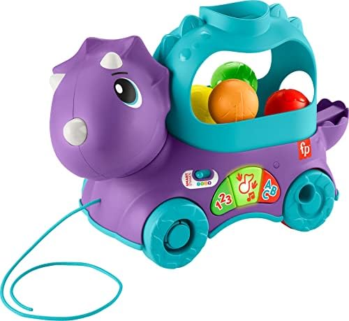 Fisher-Price Toddler Learning Toy Poppin’ Triceratops Dinosaur Pull-Along Ball Popper With Smart Stages For Ages 1+ Years