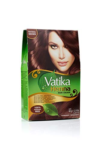 Dabur Vatika Henna Hair Color - Henna Hair Dye, Henna Hair Color and Conditioner, Zero Ammonia Henna for Strong and Shiny Hair, 100% Grey Coverage, 6 Sachets X 10g (Natural Brown)