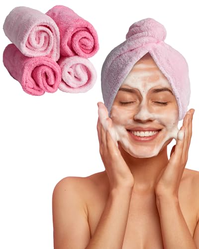 Bliss Women's Hair Towel - 4 Pack Absorbent Microfiber Hair Turban - Anti Frizz Hair Wrap for Hair: Curly, Natural Hair Drying, Size One Size, Pink/Pink
