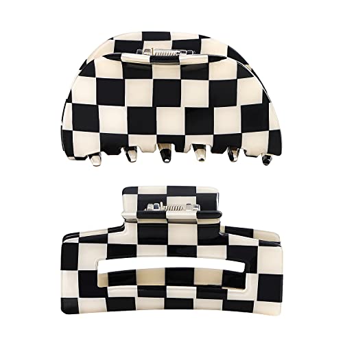 TODEROY Checker Claws Tortoise Barrettes Clips for Women No-Slip Grip Lattice Design Hair Jaw Clips Clamp 80's Aesthetics Large Accessories for Girls