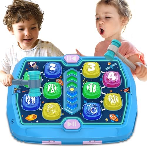 Whack A Mole Game for Toddlers, Toys for 3 4 5 6+ Year Old Boys/Girls, Interactive Educational Pounding Toys with 2 Hammers, Sound & Light, PK Mode, Birthday Xmas Toy Gifts for Kids Age 3 4 5 6+