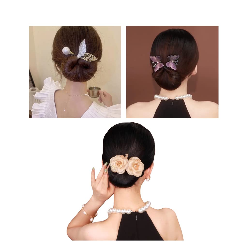 3PCS Ins Style Elegant Lazy Hair Curler, Crystal Hair Bun Maker, French Twist Hairstyle Bun Hair Accessories