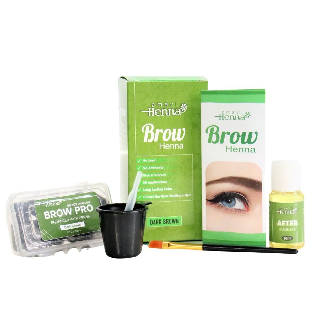 AMAVI HENNA KIT, Natural Brow Henna for Spot Coloring | Excellent for Touch Up and Grey coverage, No ammonia No lead (Dark Brown)