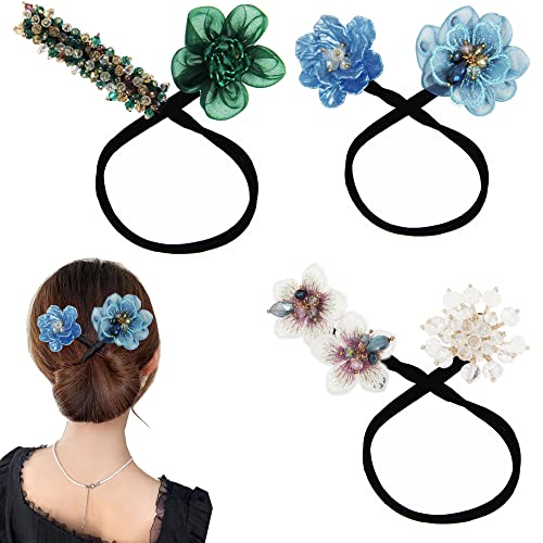Delicate Shining Flowers Hair Bun Maker Lazy Hair Curler Bun Maker For Hair Scrunchies Hair elegant Bun Lazy Hair Curler Bun Maker Deft Bun Make For Women Girls (Style 2)