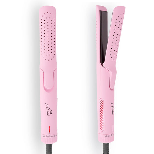 360° Airflow Styler - 2-in-1 Professional Curling Wand & Hair Straightener - Flat Iron Curler with Cooling Fan, Air Vents - Crimper Styling Tool for Volume & All-Day Curls - All Hair Types (Pink)