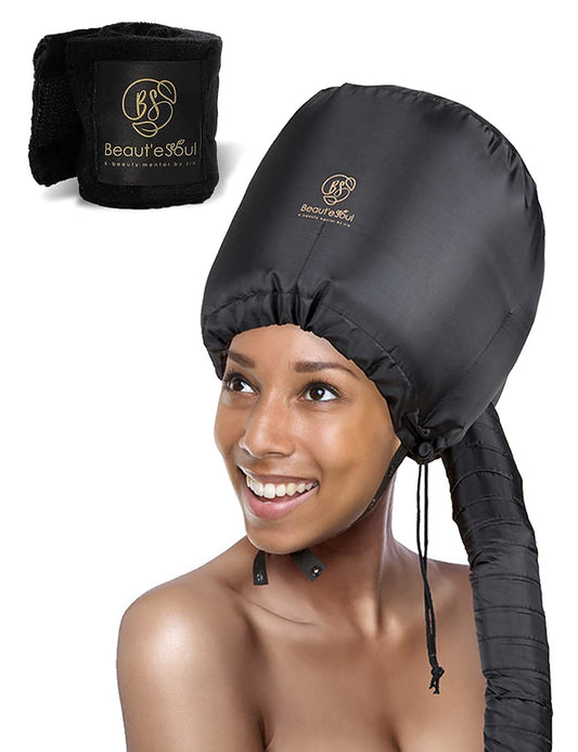 BEAUT'E SEOUL Soft Bonnet Hood Hairdryer Attachment with Headband that Reduces Heat Around Ears and Neck, Portable Hair Steamer for Natural Hair