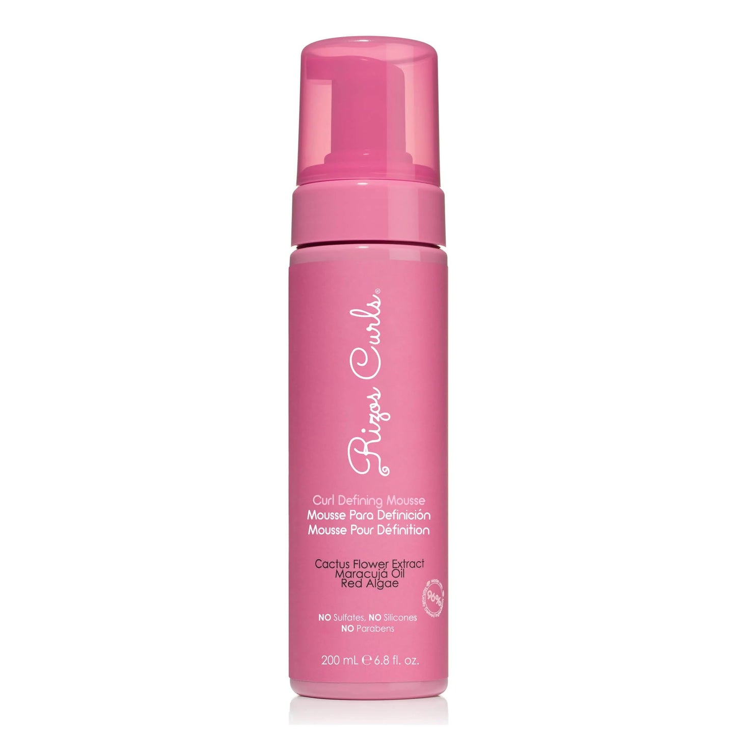 Rizos Curls Curl Defining Mousse, Hydrate & Define, Soft Hold for Volume & Definition, Frizz Free Shine with Coconut Water, Cactus Flower Extract & Maracuja Seed Oil, 6.8 oz