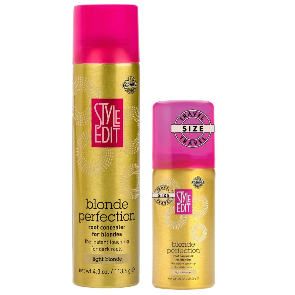 Style Edit Light Blonde Travel Size and Full Sized Root Concealer Duo to Cover Up Roots and Grays.