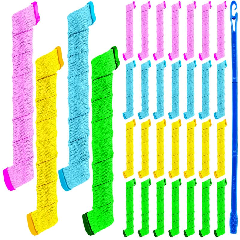 42 Pieces Spiral Curlers Wave Curls Kit, No Heat Hair Curlers Styling, 40 Pieces Hair Curler Rollers Curling Rods 2 Pieces Styling Hooks for Hair Supplies (20 cm/ 7.87 Inch)