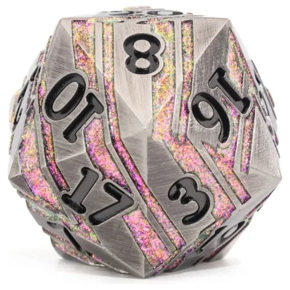 Galactic Dice Premium Dice D20 Titan - Sleeping Beast Pink & Silver Metal
