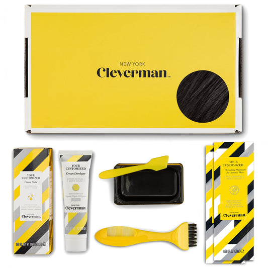 Cleverman Black Hair & Beard Dye for Men, All-in-One Reusable Kit - Mens Color For Natural-Looking Gray Coverage, Professional-Quality and Ammonia-Free for Hair, Beard & Gray Mustache