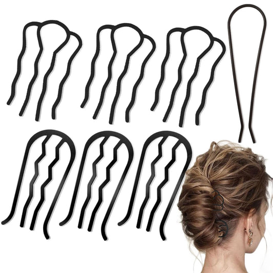 7 Pcs Metal Hair Side Combs Hair Fork Clip Teeth Hair Pin Stick for Updo Bun, U Shape Hair Combs for Vintage Hairstyle Hair Accessories, Fine Hair Combination