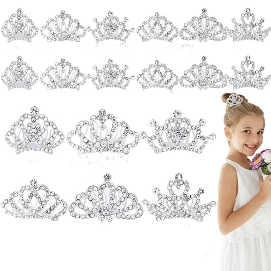 Princess Crown Comb Set for Girl 18 Pcs Silver Tiara Crown with Comb Crystal Tiara Headband Rhinestone Hair Piece Toddler Bride Hair Accessories for Birthday Party Photography Young Teens Gifts