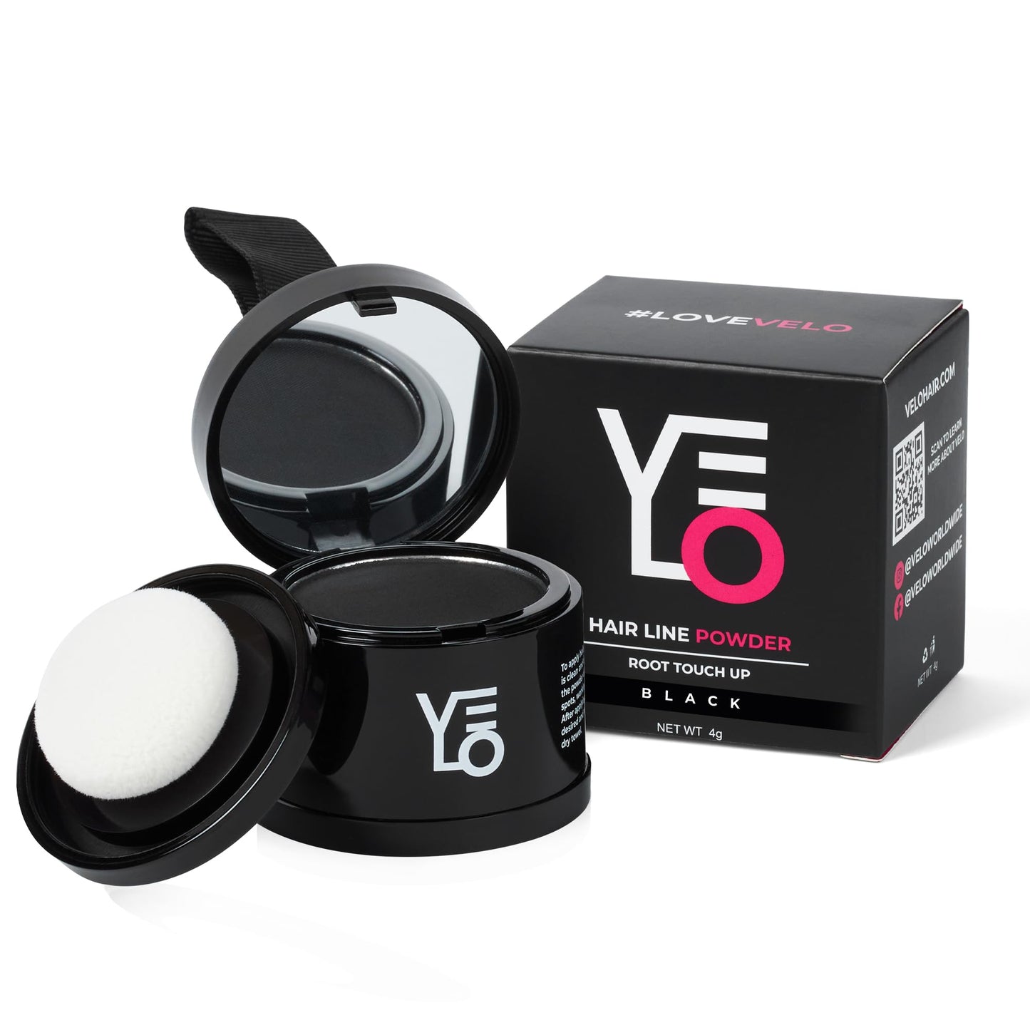 VELO Hairline Powder Root Touch Up, Instant Conceals Grays and Hair Loss, Quick Root Cover Up, Hair Fibers for Thinning Hair, 13 Shades for Women & Men, Long Lasting Formula (Black)