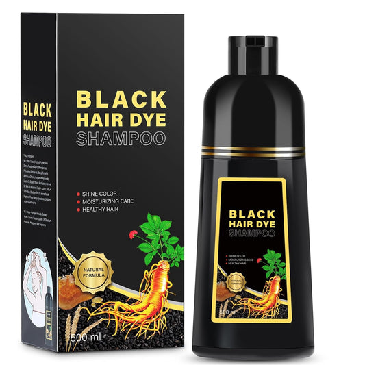 Black Hair Dye Shampoo for Gray Hair, Hair Color Shampoo for Women Men Gray Coverage, Herbal 3 in 1 Black Hair Dye 500ml (Black)