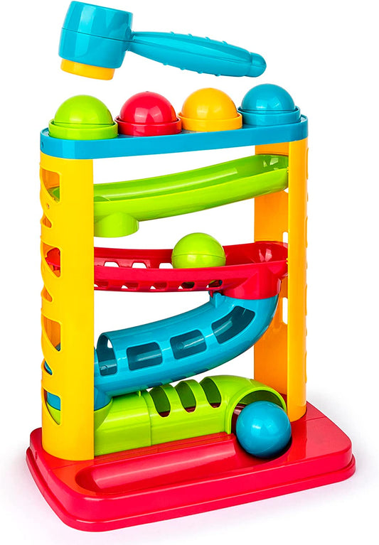 PLAYKIDIZ POUND A BALL TOYS FOR TODDLER, 4 BALLS AND PLASTIC HAMMER