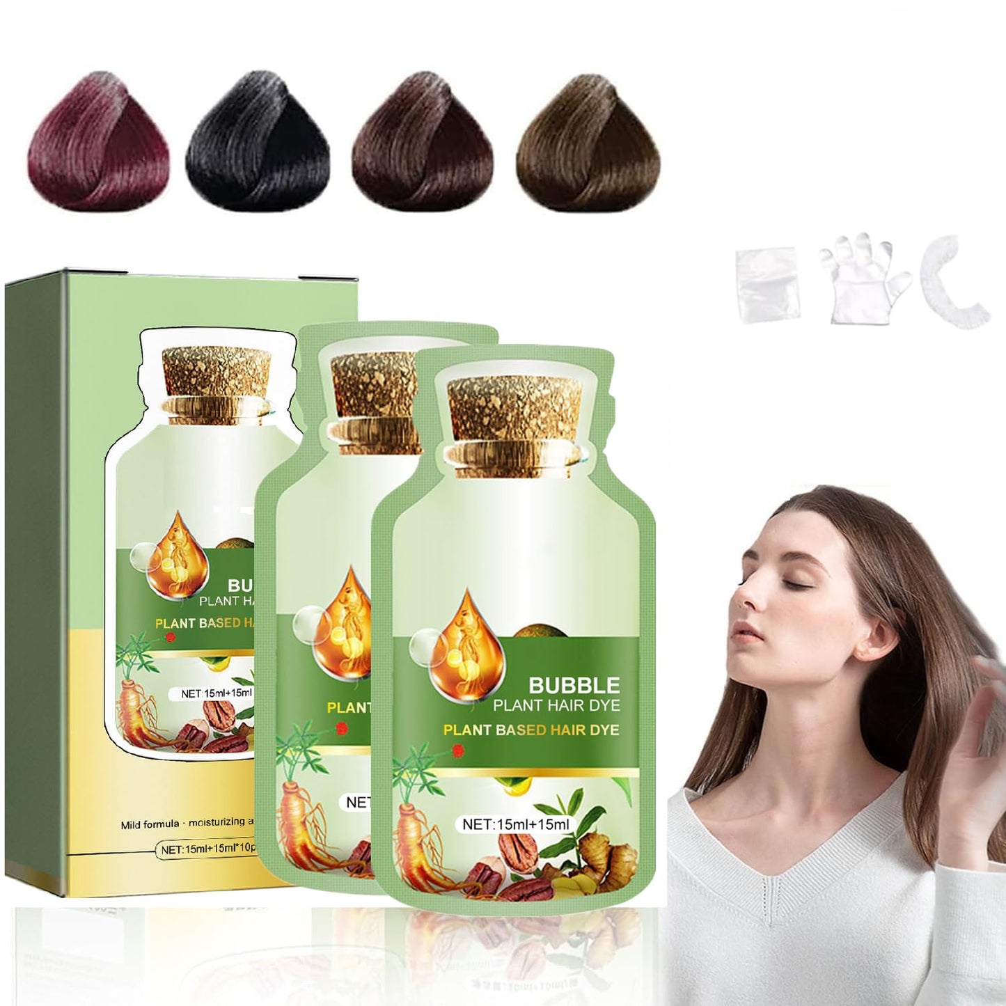 HUANG YI Natural Plant Hair Dye, New Botanical Bubble Hair Dye 30ml 10Packs/Box, Pure Plant Extract for Grey Hair Color Bubble Dye, New Botanical Bubble Hair Shampoo (Chestnut Brown)