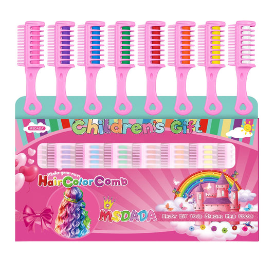 New Hair Chalk Comb for Girls Kids, Washable Temporary Hair Color Dye for Kids Ages 5 6 7 8 9 10+ Birthday Party Gift Cosplay DIY, Easter(Pink,Purple,Blue,Green,Red,Orange,Yellow,White)