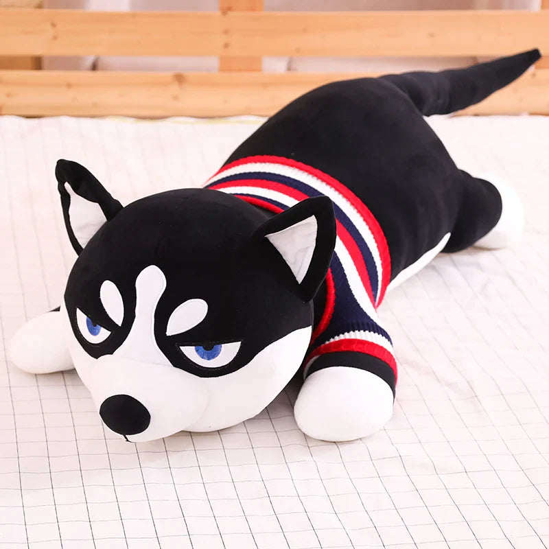Funny Dressed Husky Pillow 80/100cm Stuffed Doll Stripe Sweater Soft Husky Lying Plush Toy Cute Dog Animals Kids Birthday Gift ShopOnlyDeal