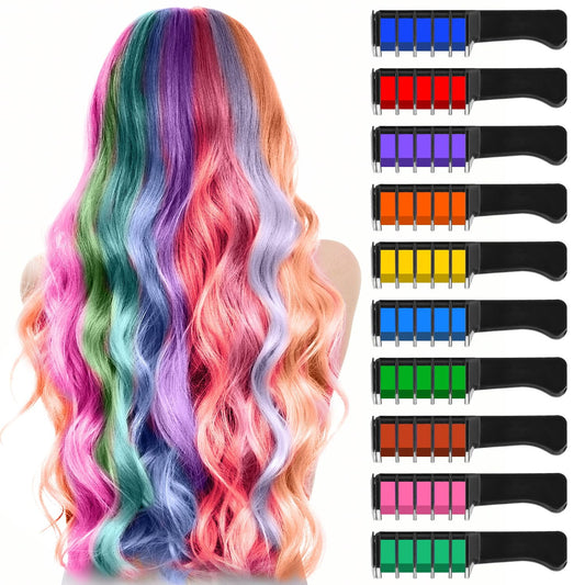10 Color New Hair Chalk Comb Temporary Bright Hair Color Dye for Kids,Washable Hair Chalk Girls New Year Birthday Cosplay DIY(Dark Blue&Blue&Green&Purple&Brown&Pink&Orange&Red&Dark Green&Yellow)