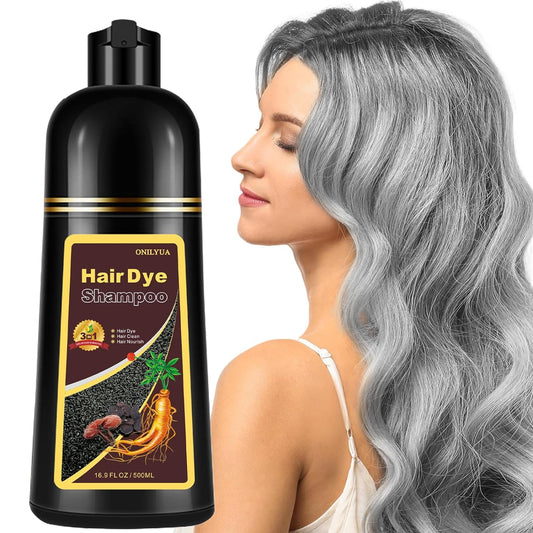 Natural Silver Gray Hair Color Shampoo 500ml, 3-IN-1 Hair Dye Shampoo, Hair Nourishing & Dyeing for Men Women Colors in 10-15 mins, Silver Hair Dye Color Easy to Use（Natural Silver Gray）