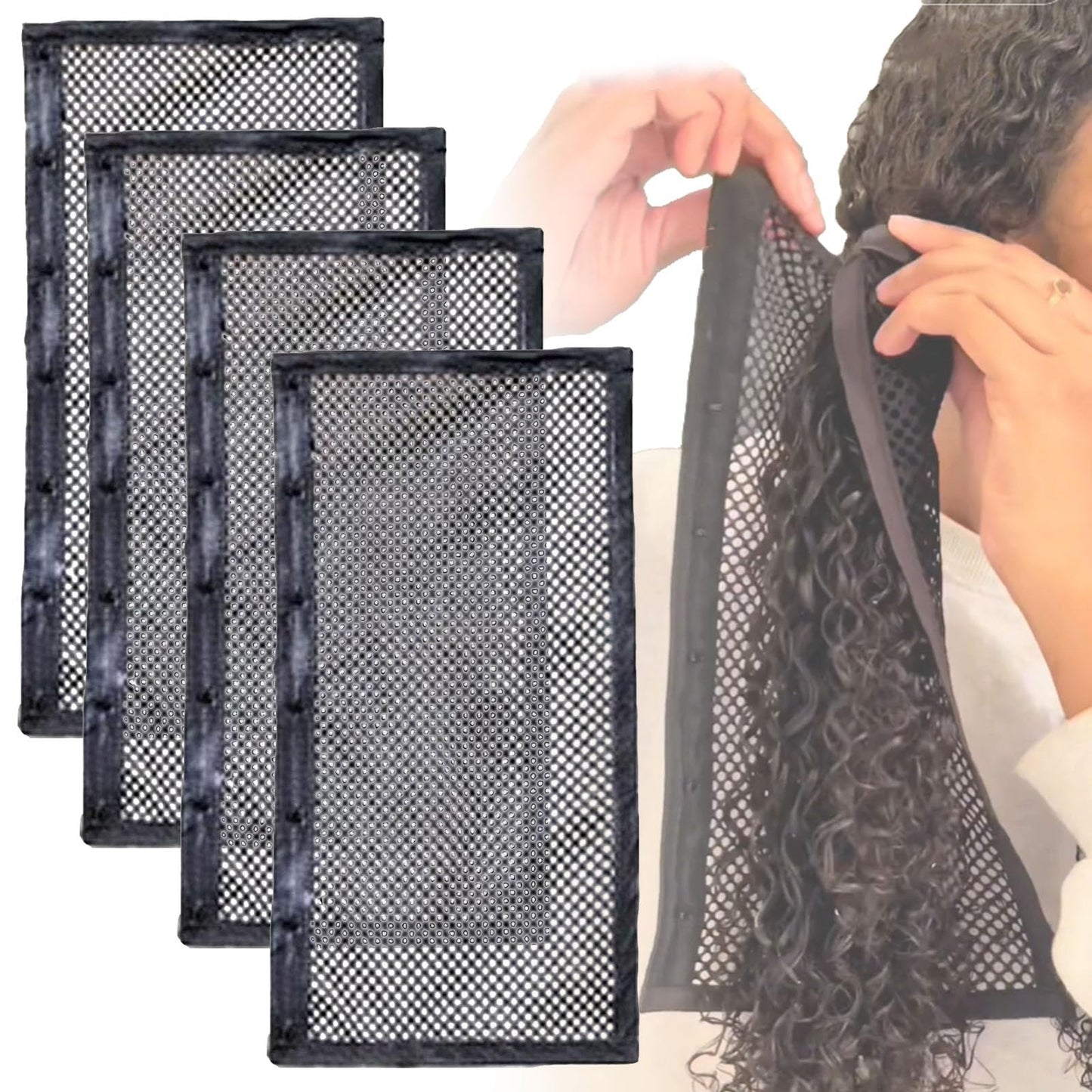 Length-N-Lock Hair Stretcher Mesh Curly Hair Net, Length N Lock Hair Stretcher To Prevent Shrinkage For Hair Types 3b-4c (13in 4pcs)